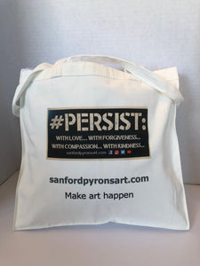 Small cotton Tote Bag, 14"x14"x 3", with black and white #PERSIST logo